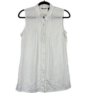 Ecologie White Sleeveless Cottagecore Linen Top Women’s Medium Eyelet Trim‎